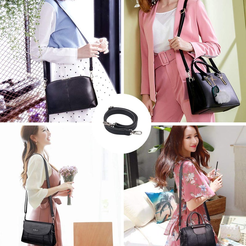 BOMKEE Purse Straps Bag Shoulder Strap Replacement 61 Inch Synthetic Leather Messenger Bag Strap with Metal Swivel Hooks for Bag Wallet DIY Purse (Black) - Image 2